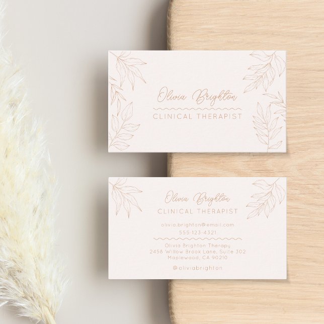 Modern Script Pale Tan Peach Therapist Business Card (Creator Uploaded)