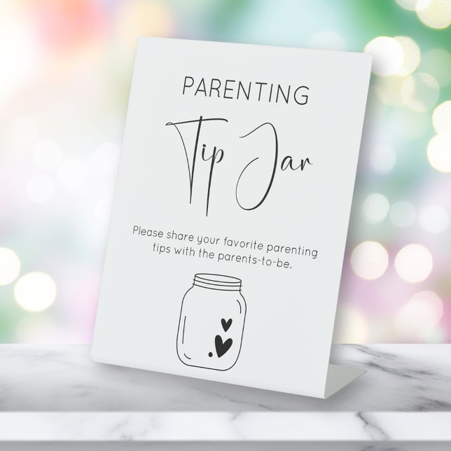 Modern Script Parenting Tip Jar Baby Shower Pedestal Sign (Creator Uploaded)