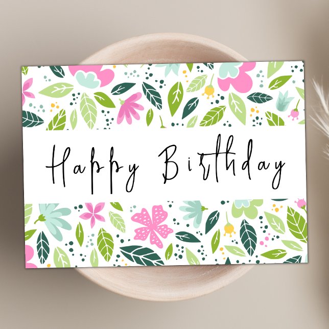 Modern Script Pastel Floral Elegant Happy Birthday Card (Creator Uploaded)