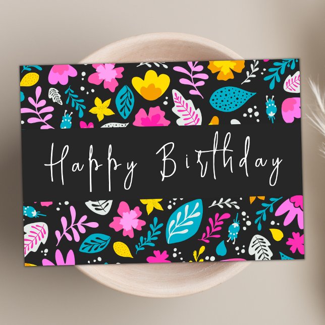 Modern Script Pastel Wildflower Happy Birthday Card (Creator Uploaded)