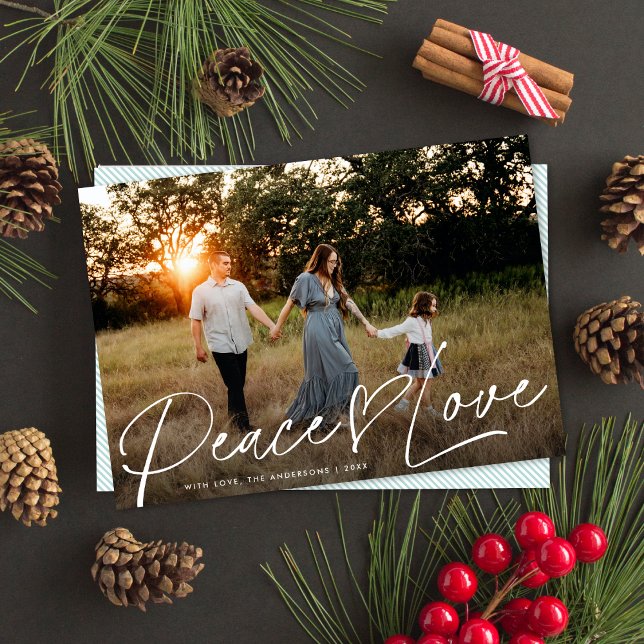 Modern Script Peace Heart Love Christmas One Photo Holiday Card (Creator Uploaded)