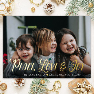 Modern Script Peace Love Joy Christmas Photo 