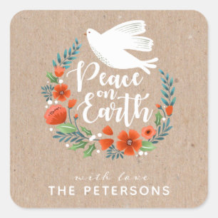 Modern Script Peace on Earth Christmas Square Sticker