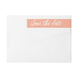 Modern Script Peach Save The Date Return Address Wrap Around Label