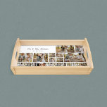 Modern script personal family photo collage gift serving tray<br><div class="desc">Family couple multi photo collage personalised home decor gift.</div>