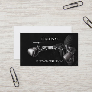 Modern Script Personal Fitness Coach Trainer Photo Business Card
