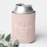 Modern Script Personalised Bridesmaid<br><div class="desc">Add a personal touch to your wedding with personalised bridesmaid gift. This design features personalised bridesmaid's name in white modern script font style and monogram in blush pink modern script font style as background with title and wedding date in white modern sans serif font style on blush pink background. Also...</div>
