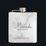 Modern Script Personalised Bridesmaid Flask<br><div class="desc">Add a personal touch to your wedding with personalised bridesmaid flask. This flask features personalised bridesmaid's name in grey modern script font style with title and wedding date in grey modern sans serif font style on white marble background. Also perfect for maid of honour, mother of the bride and more....</div>