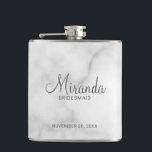 Modern Script Personalised Bridesmaid Flask<br><div class="desc">Add a personal touch to your wedding with personalised bridesmaid flask. This flask features personalised bridesmaid's name in grey modern script font style with title and wedding date in grey modern sans serif font style on white marble background. Also perfect for maid of honour, mother of the bride and more....</div>