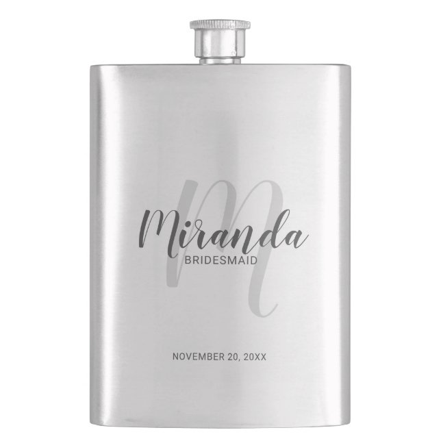 Modern Script Personalised Bridesmaid Hip Flask (Front)