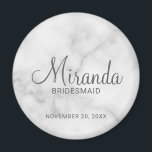 Modern Script Personalised Bridesmaid Magnet<br><div class="desc">Add a personal touch to your wedding with personalised bridesmaid magnet. This magnet features personalised bridesmaid's name in grey modern script font style with title and wedding date in grey modern sans serif font style on white marble background. Also perfect for maid of honour, mother of the bride and more....</div>