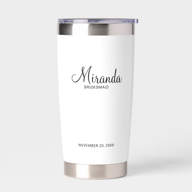 Modern Script Personalised Bridesmaid Name Insulated Tumbler (Left)