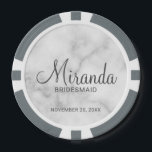 Modern Script Personalised Bridesmaid Poker Chips<br><div class="desc">Add a personal touch to your wedding with personalised bridesmaid poker chips. This design features personalised bridesmaid's name in grey modern script font style with title and wedding date in grey modern sans serif font style on white marble background. Also perfect for maid of honour, mother of the bride and...</div>