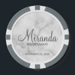 Modern Script Personalised Bridesmaid Poker Chips<br><div class="desc">Add a personal touch to your wedding with personalised bridesmaid poker chips. This design features personalised bridesmaid's name in grey modern script font style with title and wedding date in grey modern sans serif font style on white marble background. Also perfect for maid of honour, mother of the bride and...</div>