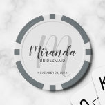 Modern Script Personalised Bridesmaid Poker Chips<br><div class="desc">Add a personal touch to your wedding with personalised bridesmaid poker chips. This design features personalised bridesmaid's name in grey modern script font style and monogram in light grey modern script font style as background with title and wedding date in grey modern sans serif font style on white background. Also...</div>