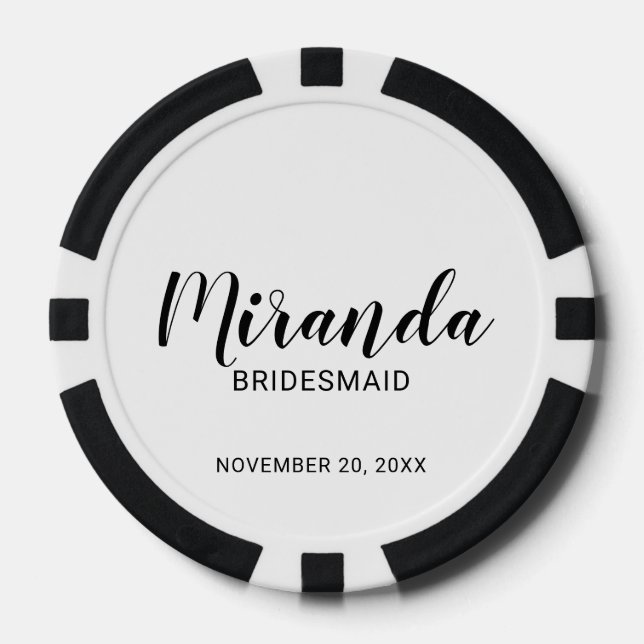 Modern Script Personalised Bridesmaid Poker Chips (Front)