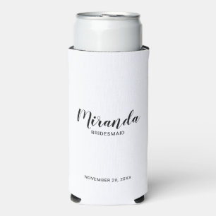 Modern Script Personalised Bridesmaid Seltzer Can Cooler