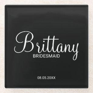 Modern Script Personalised Bridesmaids Glass Coaster