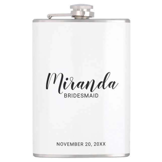 Modern Script Personalised Bridesmaid's Name Hip Flask (Front)