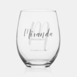 Modern Script Personalised Bridesmaids Name Stemless Wine Glass<br><div class="desc">Add a personal touch to your wedding with personalised bridesmaids gift. This design features personalised bridesmaid's name in grey modern script font style and monogram in light grey modern script font style as background with title and wedding date in grey modern sans serif font style. Also perfect for maid of...</div>