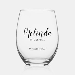 Modern Script Personalised Bridesmaids Stemless Wine Glass