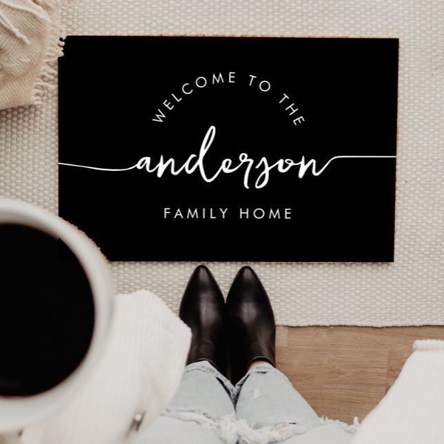 Modern Script Personalised Family Name  Doormat (Creator Uploaded)