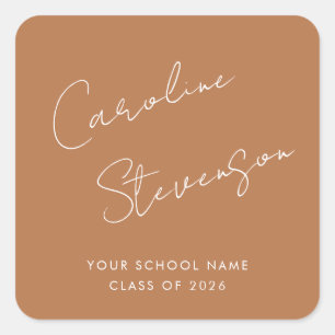 Modern Script Personalised Graduation Terracotta Square Sticker