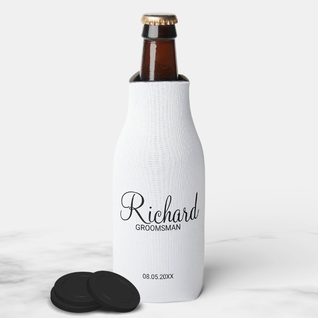 Modern Script Personalised Groomsman Bottle Cooler (Creator Uploaded)