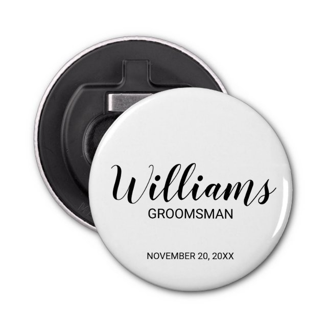Modern Script Personalised Groomsman Bottle Opener (Front)
