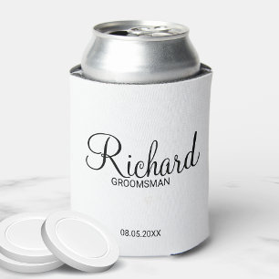 Modern Script Personalised Groomsman Can Cooler