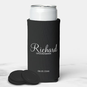 Modern Script Personalised Groomsman Can Cooler