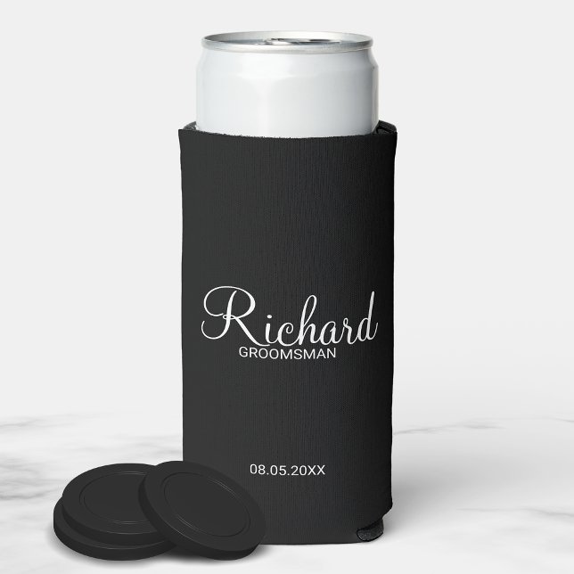 Modern Script Personalised Groomsman Can Cooler (Creator Uploaded)