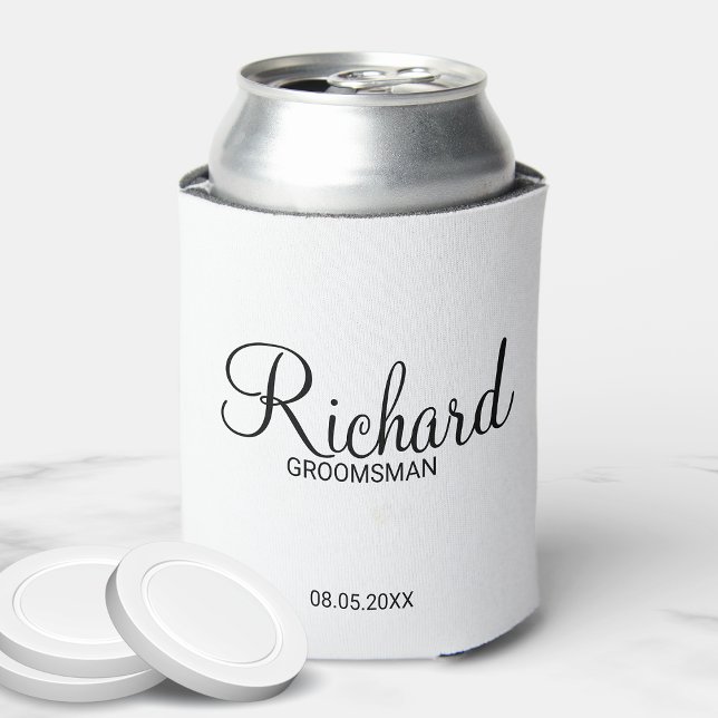 Modern Script Personalised Groomsman Can Cooler (Creator Uploaded)