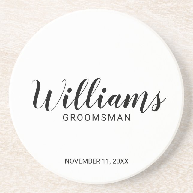 Modern Script Personalised Groomsman Coaster (Front)