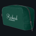 Modern Script Personalised Groomsman Dopp Kit<br><div class="desc">Personalised Groomsman Gifts
featuring personalised groomsman's name in white modern script font style with title and wedding date in modern sans serif font style on emerald green background.

Also perfect for best man,  father of the bride,  bridesmaid,  maid of honour,  mother of the bride and more.</div>