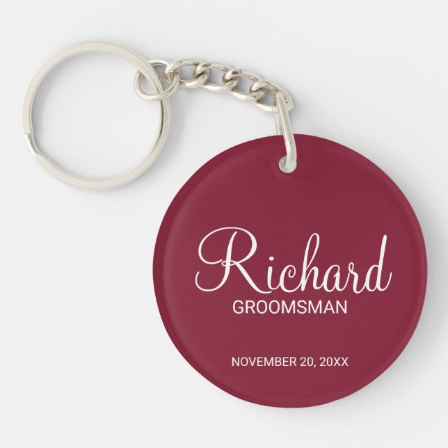 Modern Script Personalised Groomsman Key Ring (Front)