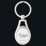 Modern Script Personalised Groomsman Key Ring<br><div class="desc">Personalised Groomsman Gifts
featuring personalised groomsman's name in black modern script font style with title and wedding date in modern sans serif font style on white background.

Also perfect for best man,  father of the bride,  bridesmaid,  maid of honour,  mother of the bride and more.</div>