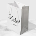 Modern Script Personalised Groomsman Medium Gift Bag<br><div class="desc">Personalised Groomsman Gifts
featuring personalised groomsman's name in black modern script font style with title and wedding date in modern sans serif font style.

Also perfect for best man,  father of the bride,  bridesmaid,  maid of honour,  mother of the bride and more.</div>