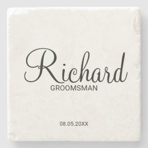 Modern Script Personalised Groomsman Stone Coaster