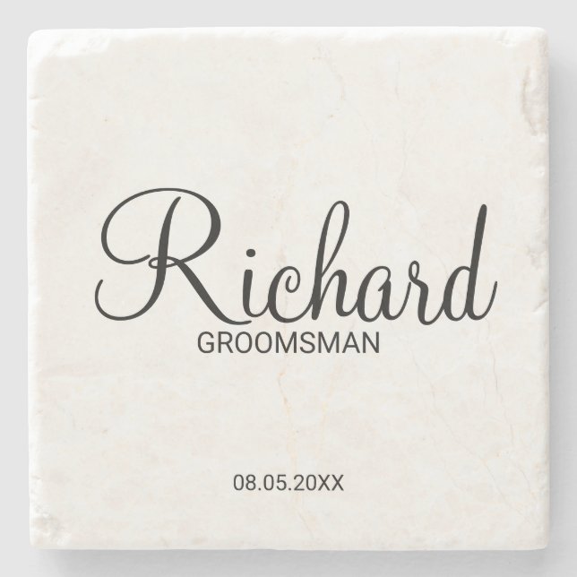 Modern Script Personalised Groomsman Stone Coaster (Front)