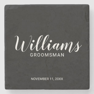 Modern Script Personalised Groomsman Stone Coaster