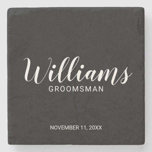 Modern Script Personalised Groomsman Stone Coaster (Front)