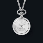 Modern Script Personalised Groomsman Watch<br><div class="desc">Personalised Groomsman Gifts featuring personalised groomsman's name in grey modern script font style with title and wedding date in modern sans serif font style on white marble background. Also perfect for best man, father of the bride, bridesmaid, maid of honour, mother of the bride and more. Please note: The marble...</div>