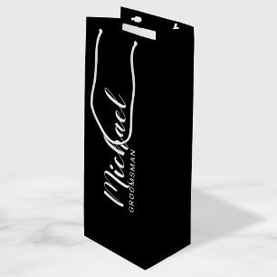 Modern Script Personalised Groomsman Wine Gift Bag