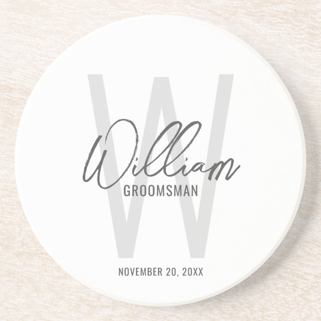 Modern Script Personalised Groomsman's Name Coaster (Front)