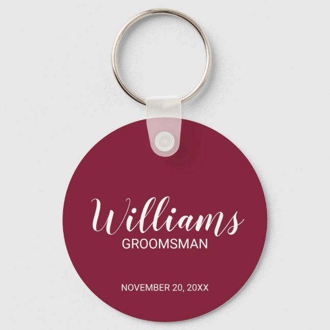 Modern Script Personalised Groomsman's Name Key Ring (Front)