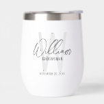 Modern Script Personalised Groomsmen<br><div class="desc">Modern Minimalist Personalised Monogram and Name Gifts This design features personalised name in grey modern handwriting script font style and monogram in light grey modern sans serif font style as background, with wedding details in grey modern sans serif font style on white background. Also perfect for best man, maid of...</div>