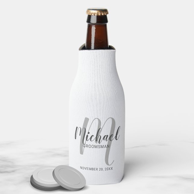 Modern Script Personalised Groomsmen Bottle Cooler (Creator Uploaded)