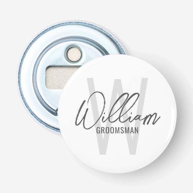 Modern Script Personalised Groomsmen Bottle Opener (Front)