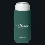 Modern Script Personalised Groomsmen Can Cooler<br><div class="desc">Modern Script Personalised Groomsmen Can Cooler
featuring personalised groomsman's name in white modern script font style with title and wedding date in modern sans serif font style on emerald green background.

Also perfect for Maid of Honour,  Flower Girl,  Mother of the Bride,  Groomsmen,  Best man and more.</div>